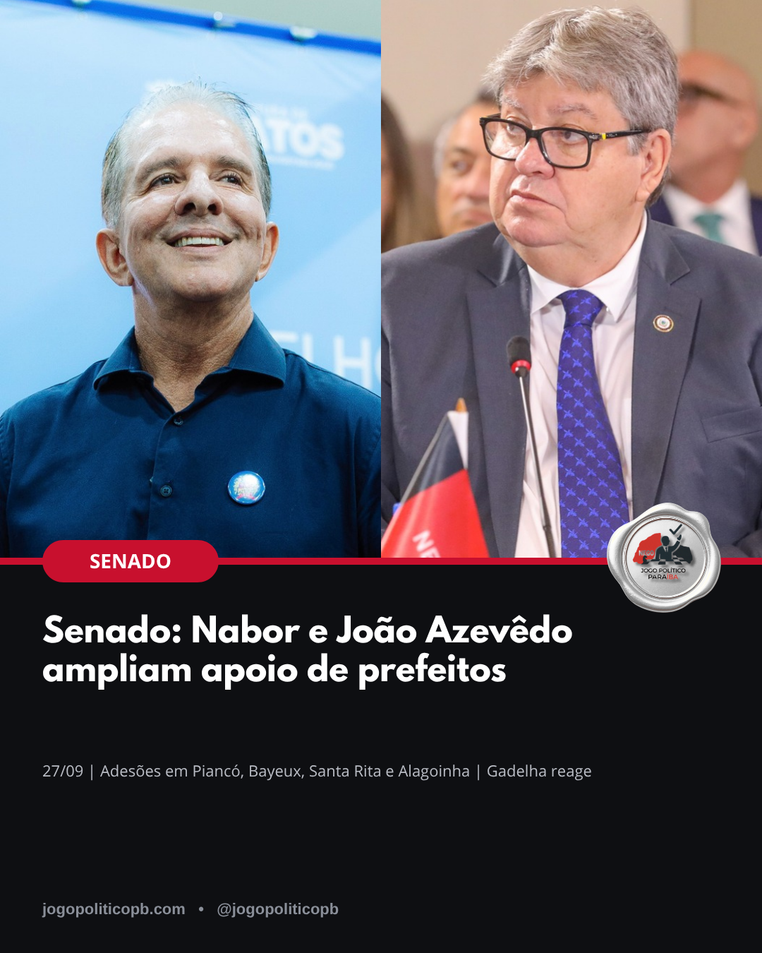 Arte do Jogo Político PB: Nabor Wanderley e João Azevêdo ampliam apoio de prefeitos na disputa pelo Senado