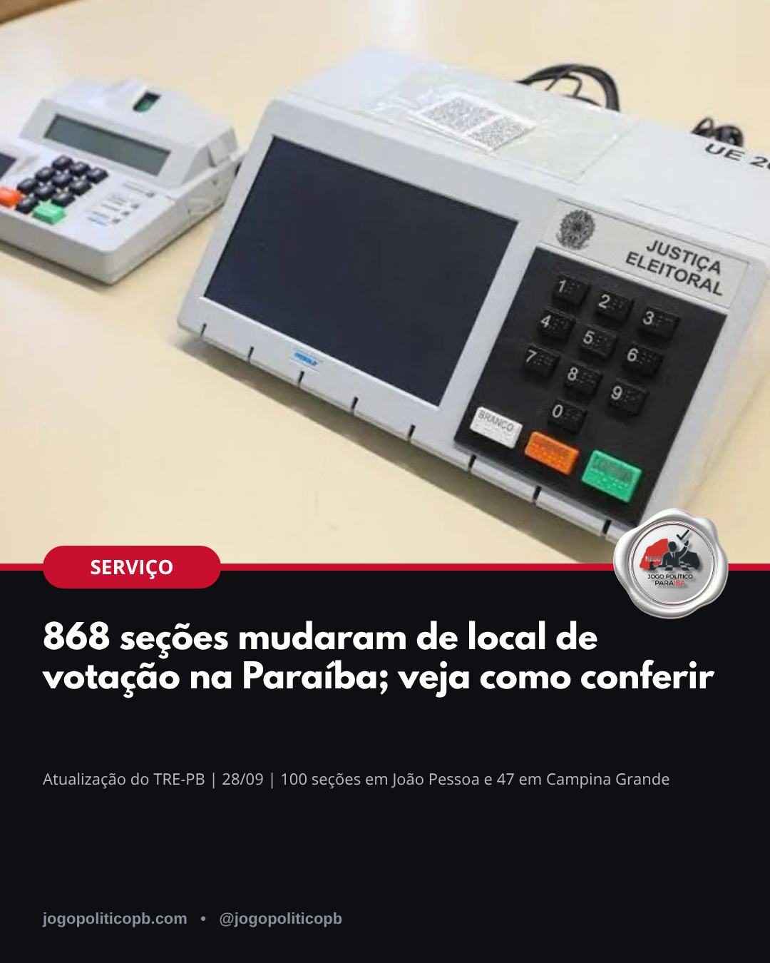 Arte: 868 seções mudaram de local de votação na Paraíba
