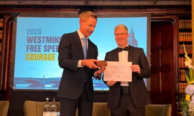 Marcel Van Hattem Recebe Prêmio Internacional "Free Speech Courage Awards" em Londres por Defender a Liberdade de Expressão no Brasil