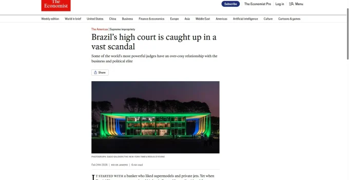 The Economist expõe crise no STF: juízes em escândalo e prisão de Bolsonaro sob nova ótica