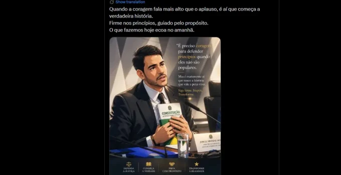Jorge Messias, rejeitado para o STF, posta mensagem motivacional com arte de IA: "É preciso coragem"