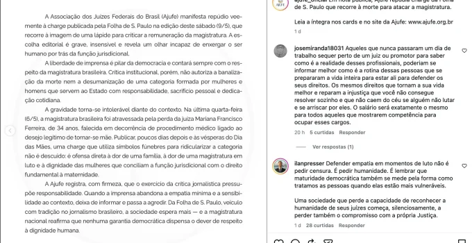 Charge sobre 'penduricalhos' de juízes gera polêmica e notas de repúdio após morte de magistrada